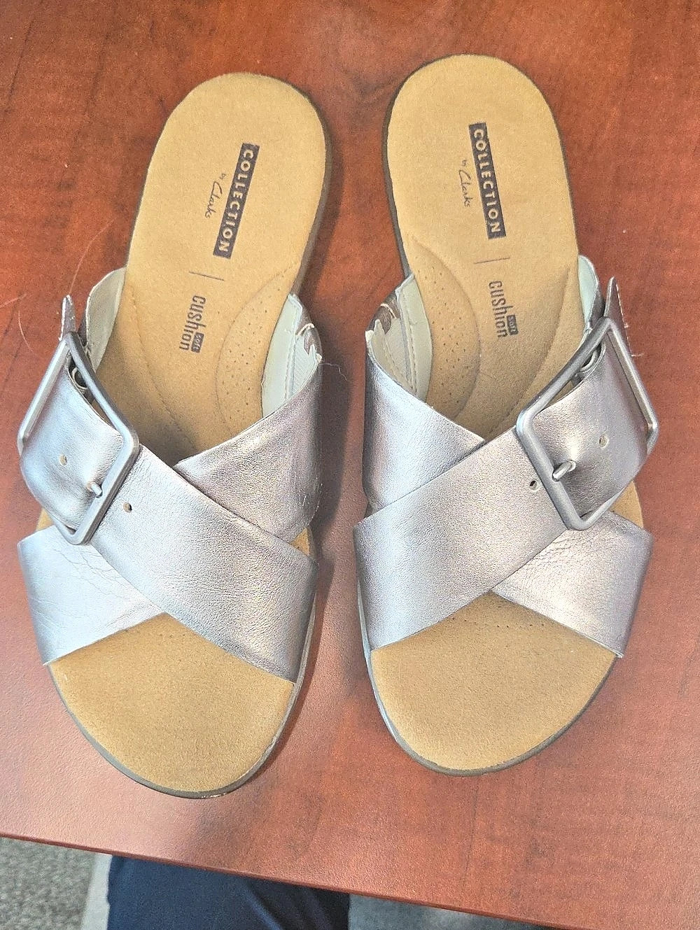 Clarks Drift Buckle Slide Sandal Pewter Size 7